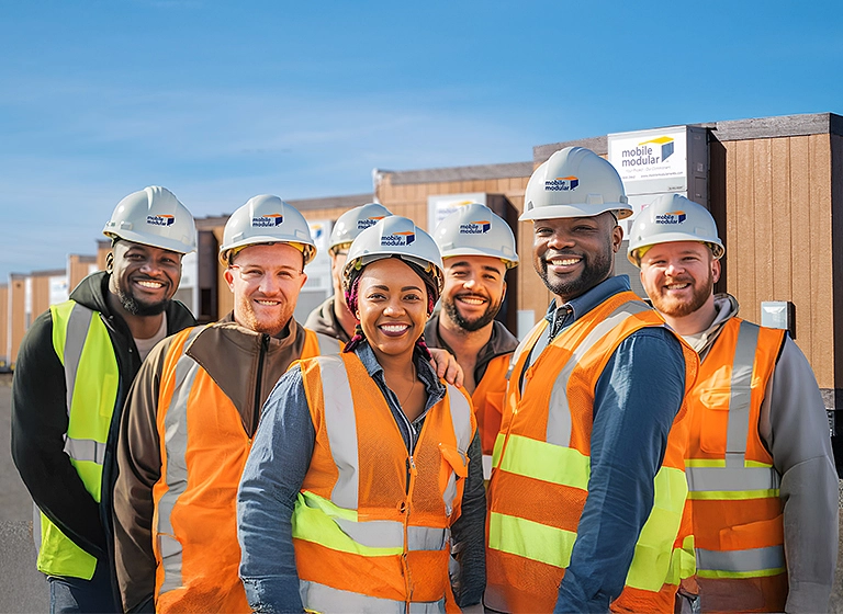 Team members standing together on a worksite